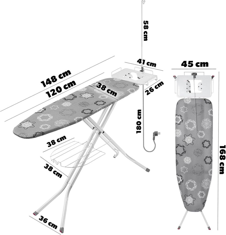 KADAX Klappbares Bügelbrett, 120x38cm Dampfbügelbrett mit Metallnetz