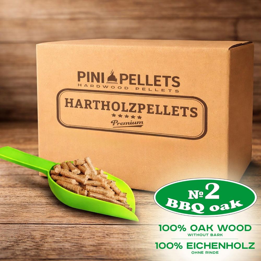 PINI Pellet di legno duro n. 2  BBQ 100% rovere 15 kg Pellet per barbecue, affumicatura e cottura a fumo