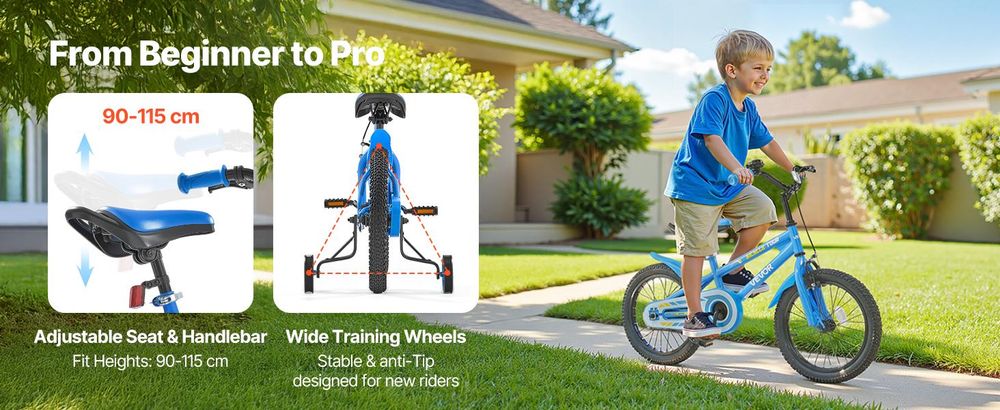 VEVOR Kinderfahrrad, 14 Zoll BMX-Stil-Fahrrad, empfohlene Kindergröße 95-116 cm, Stützräder inklusive, 4-8 Jahren Kinder, Kleinkinderfahrrad für Jungen und Mädchen zum Fahrradlernen, blau
