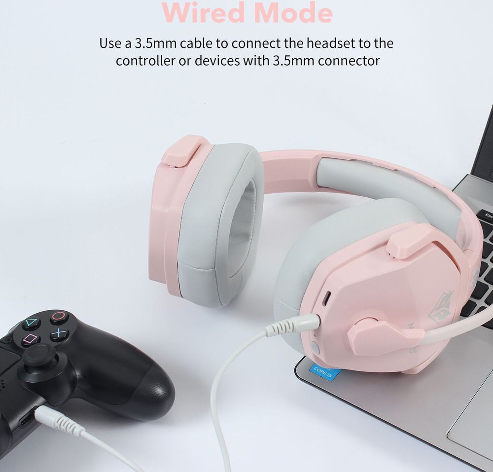 NUBWO G06 Gaming-Headset, 2,4-GHz-Funkverbindung/3,5-mm-Kabelverbindung/eingebauter wiederaufladbarer Akku/externes Einweg-Mikrofon zur Rauschunterdrückung,Rosa