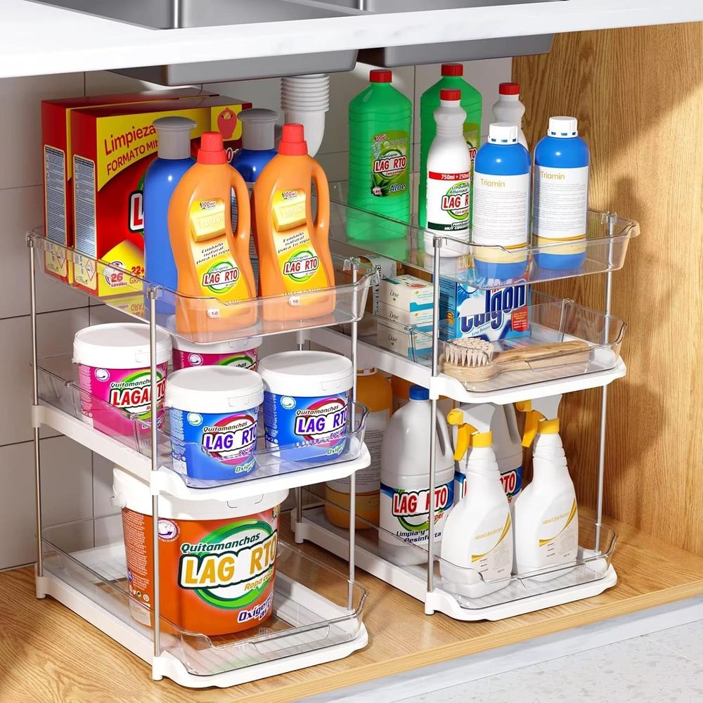 WELLHAUS 3-Stufen Organizer mit Schubladen - Küchen- und Bad-Aufbewahrung, ausziehbares Regal, Kunststoff Standregal, Ordnungssystem