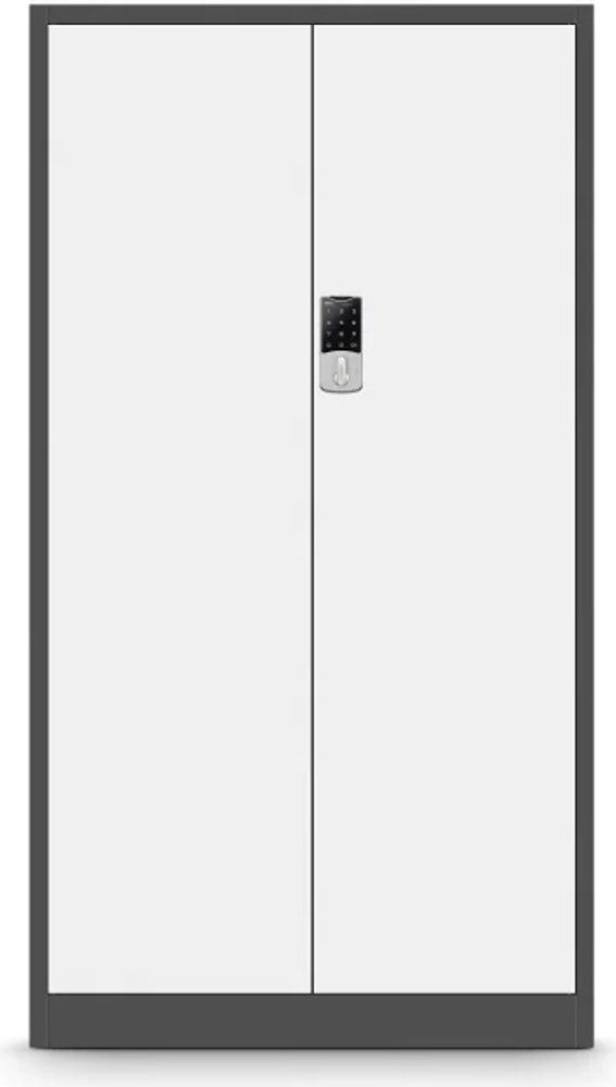 Aktenschrank Metallschrank mit Zahlenschloss Büroschrank Flügeltüren Stahlblech 4 Einlegeböden 185 cm x 90 cm x 40 cm Farbe: Anthrazit-weiß