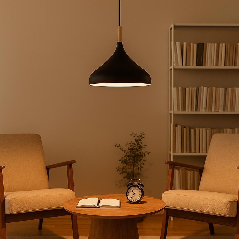 MasterLED Pendelleuchte 1-flammig – Schwarz-Holz – E27 – pendelleuchte esszimmer, küche, pendelleuchte holz skandinavisch, hängelampe – Miko