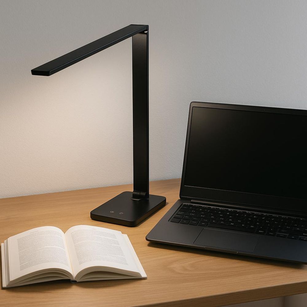 MasterLED LED Schreibtischlampe 7W Schwarz, Dimmbar per Touch, CCT 5 Lichtfarben, Augenschonende Lese- & Nachttischlampe mit USB