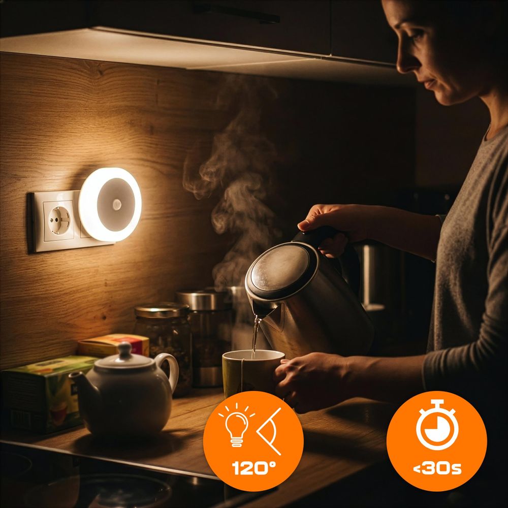 LED Nachtlicht Steckdose mit Bewegungsmelder und Dämmerungssensor | Automatische Orientierungsleuchte Steckdosenlicht Nachtlampe Schlummerlicht