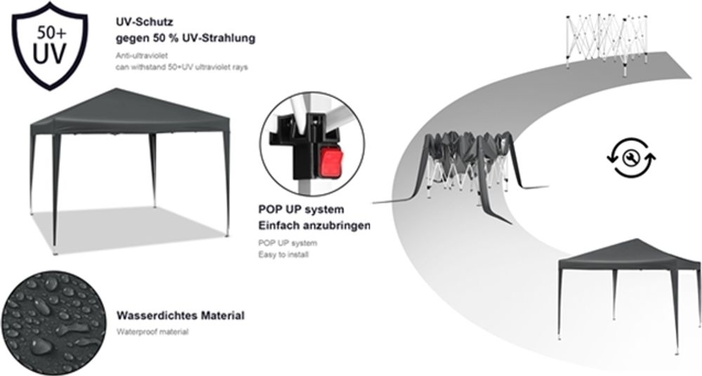 WOLTU Pavillon Pop-Up wasserdichter Faltpavillon Sonnenschutz Event Pavillon Gartenpavillon auf Terrasse Camping Festival Pagodenzelt aus Oxford Metallrahmen 3 x 3 m Grau