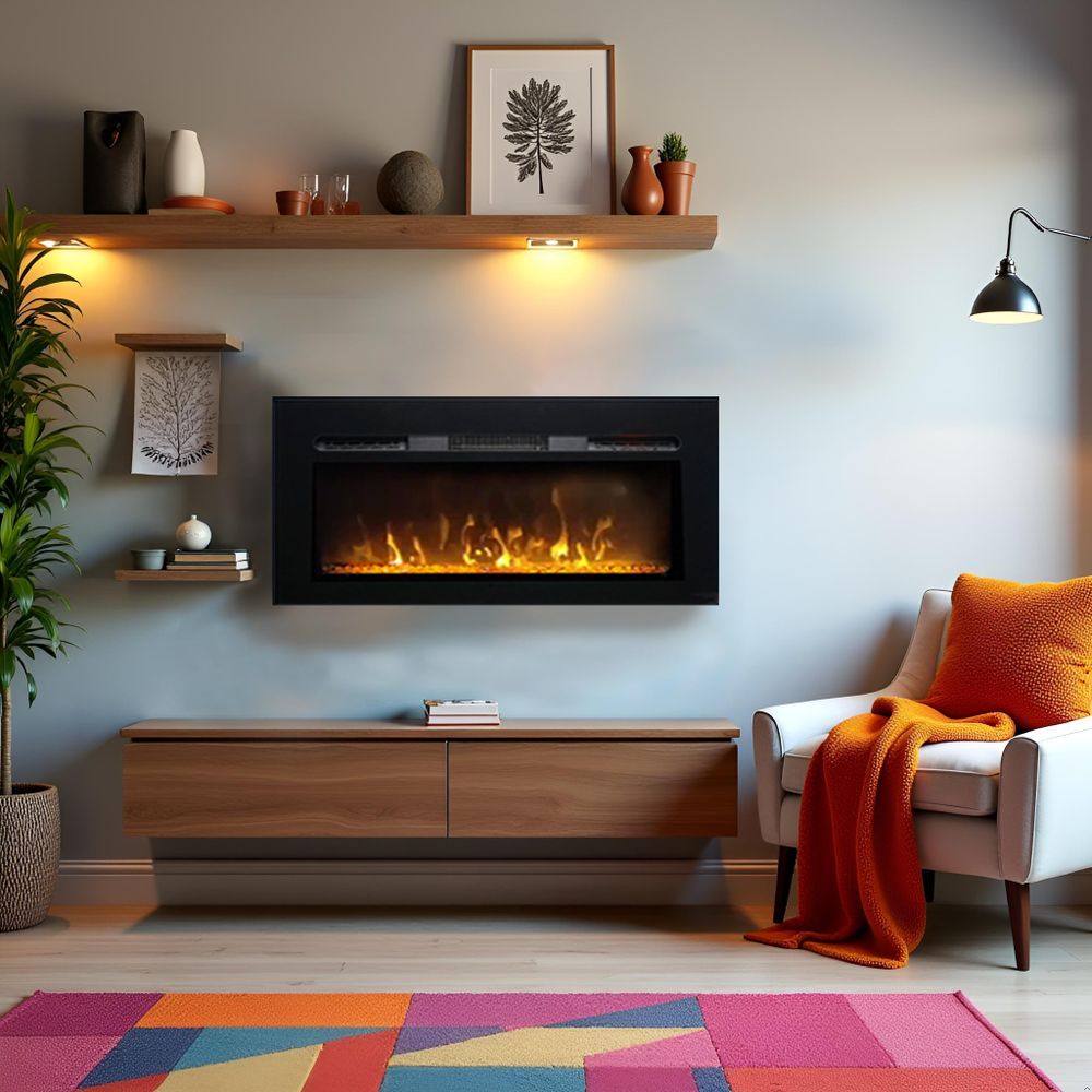Elektrokamin modern ElectricSun Paula glas groß schwarz B183xH45cm, Wand-, Boden-montage oder Einbaubar, Flamme in 10 Farben