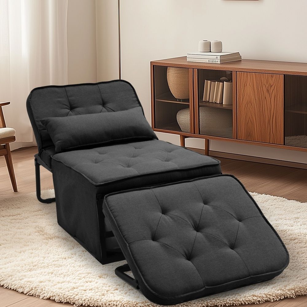 6-in-1 Multifunktions-Schlafsofa 150cm, Ausziehbares Doppelbett mit abnehmbarer Rückenlehne, Staufächern & 2 Kissen,Modernes Leinen-Futon