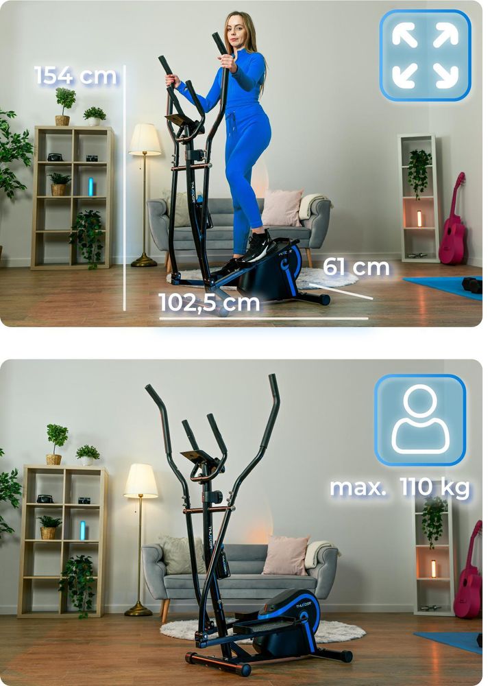 THUNDER® FLASH trenażer eliptyczny magnetyczny 8 poziomów – kompaktowy orbitrek domowy do 110 kg