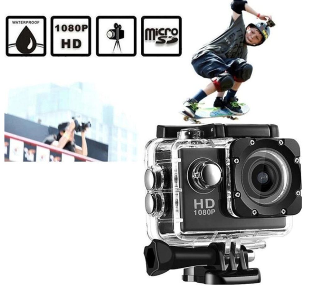 Action Cam Wasserdicht Unterwasserkamera Weitwinkel Helmkamera für Fahrrad Motorrad Tauchen Bildstabilisator Akku 400mAh 1080P Full HD Schwarz Retoo