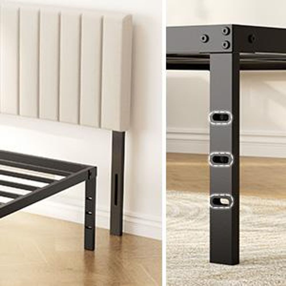 KUTAS Klassische Betten 90x200, Metallbett Schwarz mit 32 cm Stauraum, Kopfteil-Bohrungen, leises Bettgestell
