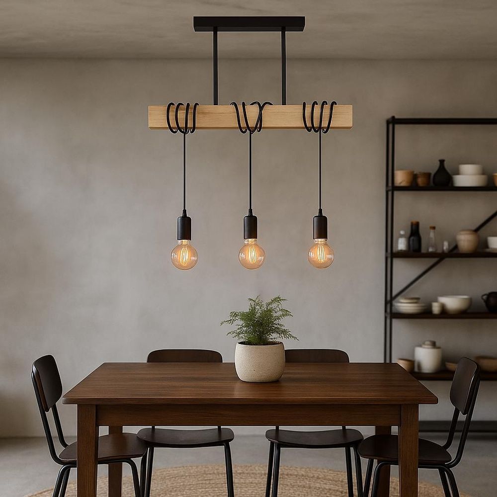 MasterLED Pendelleuchte 3-flammig – Schwarz-Holz – E27 – pendelleuchte loft, pendelleuchte esszimmer, hängelampe – Nido