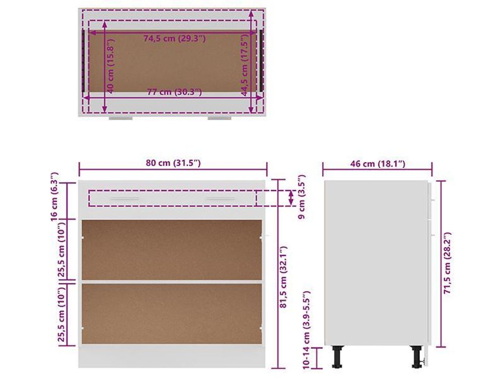 vidaXL Schubunterschrank Lyon Weiß 80x46x81,5 cm Holzwerkstoff