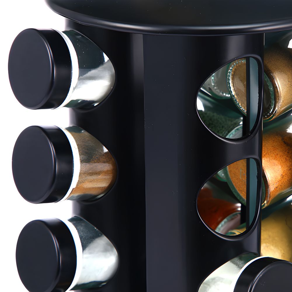 Gewürzkarussell 360° Drehbar mit 16 luftdichten Gewürzgläsern, Gewürzregal Organizer inkl. 96 Etiketten, Gewürzhalter Set für Küche aus Schwarz Retoo