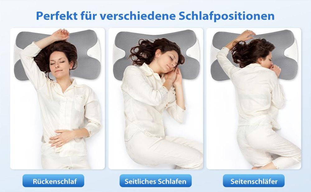 CMYbabee Nackenkissen, Orthopädisches Kopfkissen aus Memory Foam, Ergonomisches Kopfkissen gegen Nackenschmerzen mit Eisseiden Bezug, Grau