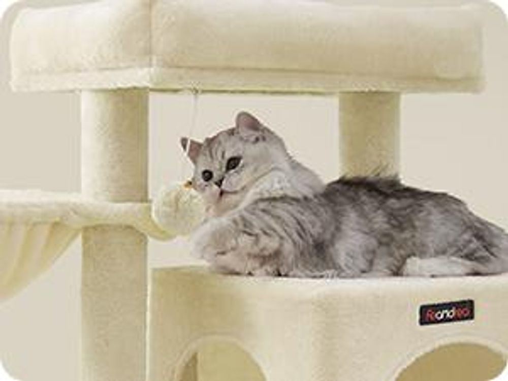 FEANDREA Kratzbaum mit großer Aussichtsplattform, Kratzbrett, beige PCT51M