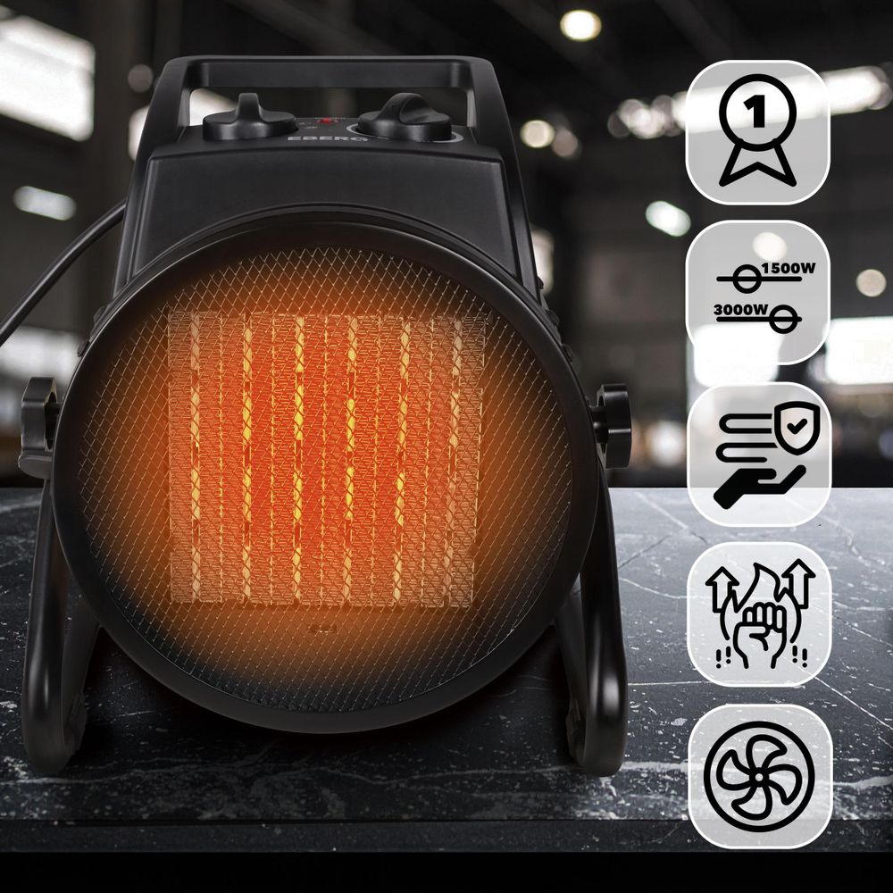 EBERG ETH 30 Elektroheizer PTC 3000 W Keramikheizer mit Thermostat Lüfter
