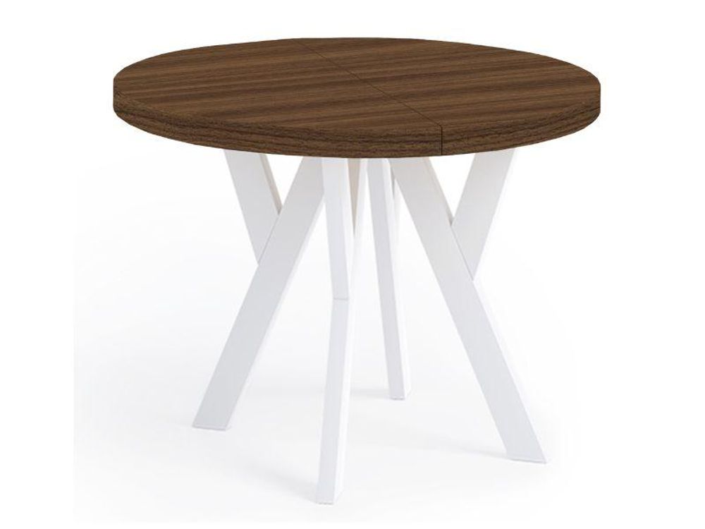 Runder Ausziehbarer Tisch für Esszimmer, PERO, Loft-Stil, Skandinavische, Durchmesser: 90 / 140 cm, Farbe: Franklin Nuss / Weiß