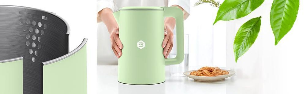 Balter Wasserkocher Edelstahl 1,7L, 2200W, BPA-frei, LED-Beleuchtung, Doppelwand, Teekessel mit Abschaltautomatik, Trockenlaufschutz, Mint