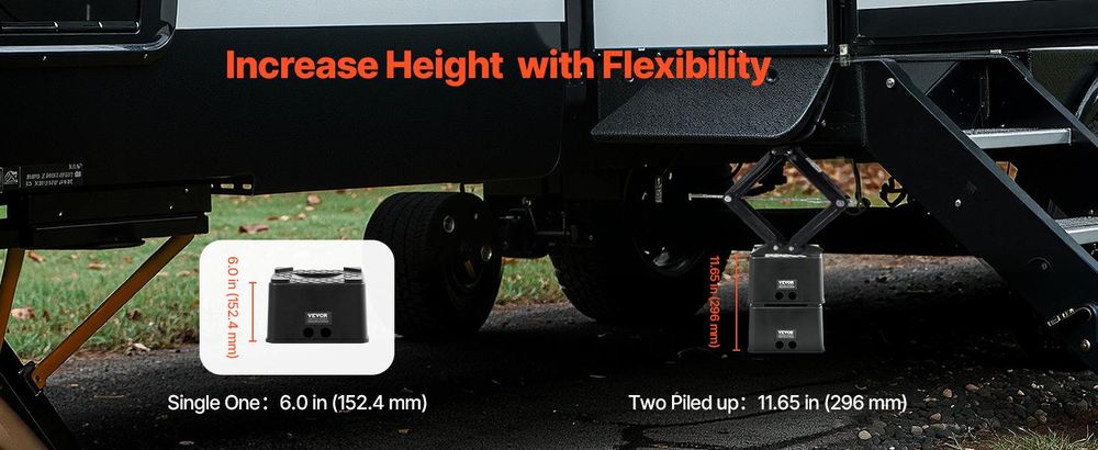 VEVOR Anhängerheberblöcke, 6" hohe schwere RV-Nivellierblöcke, jeweils mit 6000 lbs Tragfähigkeit, als RV-Heberständer, Hocker, Wohnmobilzubehör, für Reisemobile, 5. Räder Klasse A/C Wohnmobile, 2 Stück, Quadratischer Block, 6 Zoll