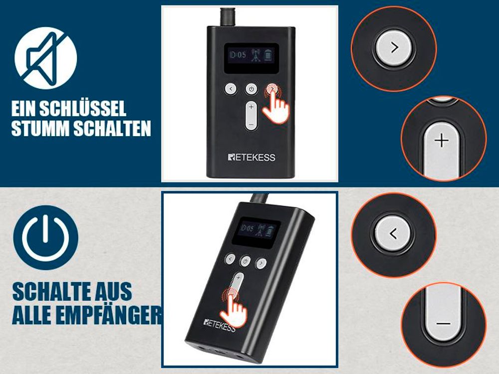 Retekess T130S Tour Guide System, 100M Audio Guide, 49 Kanäle,  D-Kopfhörer, Kabellose Gruppenführungssystem für Tourismus, Werksbesichtigungen