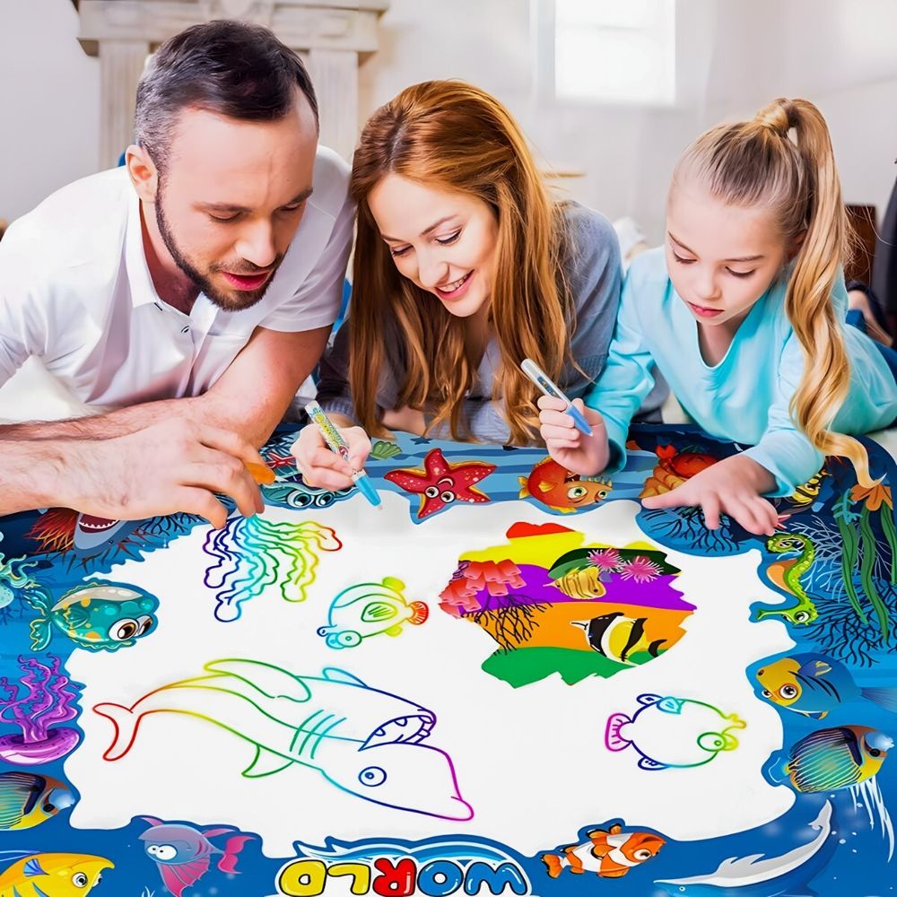 Wasser Doodle Matte 100x80cm - Magic zeichnung Mat für Kinder mit 2 Wasserstift, Wasserpinsel, XXL Malmatte, fleckenfreien Malspaß für Toddler – Retoo