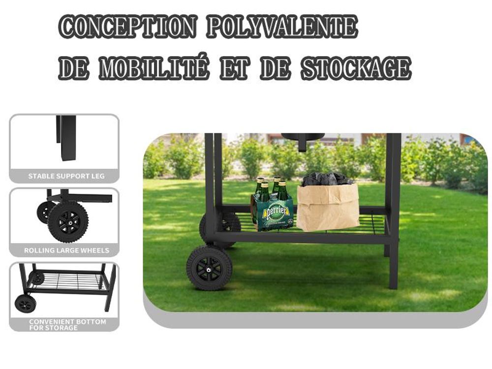 TEENO Chariot à Barbecue de Bois,Grill XXL à Charbon avec Couvercle, Thermomètre,Tiroir à Cendres,Comprend une housse en tissu imperméable