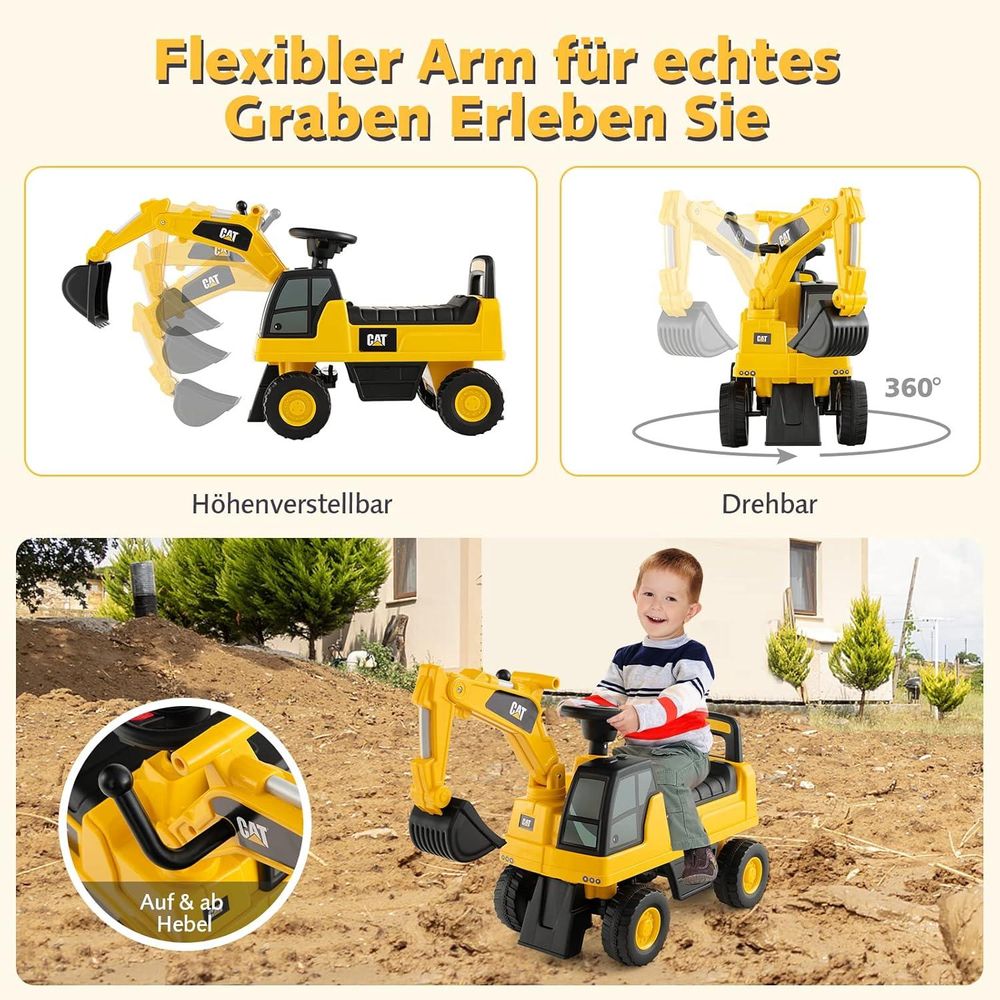 GOPLUS Kinderbagger, Sitzbagger mit dreh- und verstellbarer Schaufel, Hupe & Stauraum, Kinderfahrzeuge für Kinder von 1-3 Jahren, bis 25 kg, Gelb