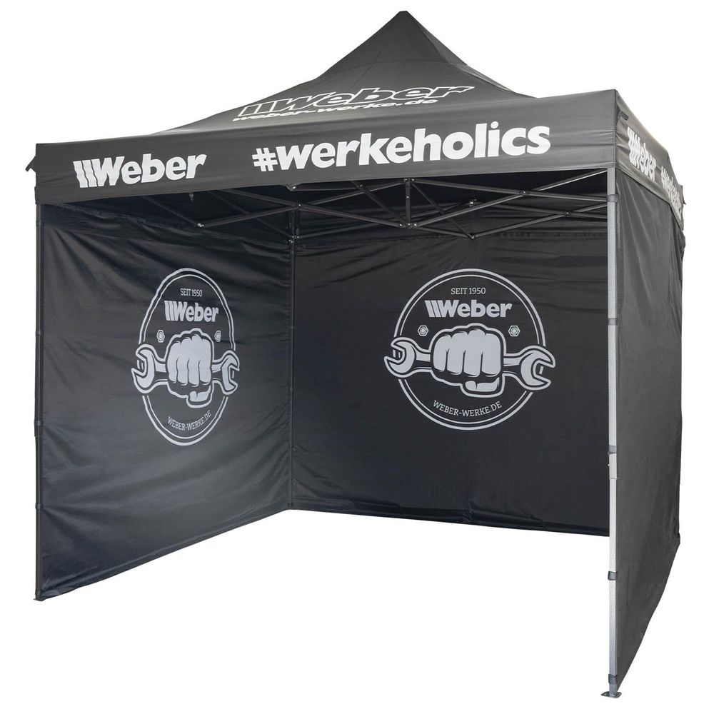 Weber #Werkeholics Easy-Up Zelt 3×3 m – inkl. 3 Einzel-Seitenplanen – wetterfest & schnell aufgebaut