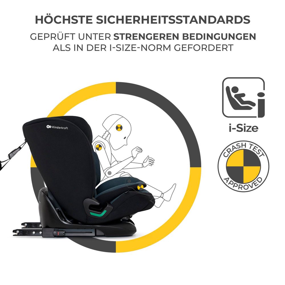 Kinderkraft ONETO3 i-Size Kindersitz 76-150 cm - ISOFIX & TOP TETHER - 3-lagige Kopfstütze - RECLINING-Funktion - ab 15 Monate bis 12 Jahre - Schwarz