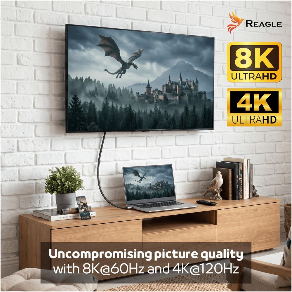 HDMI 2.1 Kabel 8K & 4K Ultra HD, Reagle Premium, 48Gbps 8K@60Hz 4K@120Hz Kompatibel mit Konsole PS5 Xbox Series X S, OLED TV, DTS: X, HDCP 2.2 & 2.3