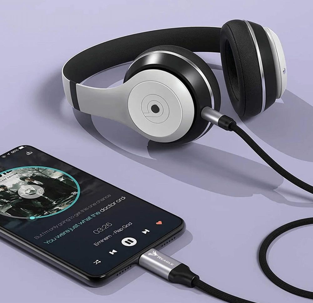 REAGLE 1m USB-C auf 3,5mm Klinkenstecker AUX Audiokabel mit DAC, Nylongeflecht, Aluminiumstecker, Stereo Adapter für Auto, Kopfhörer, Lautsprecher