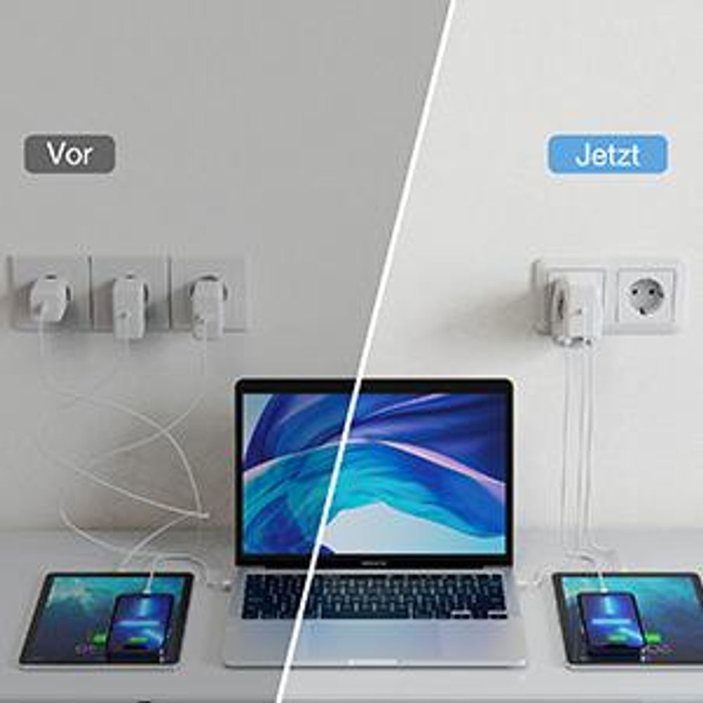 TESSAN Steckdose mit 2 USB Mehrfachstecker Steckdosenadapter 4000W Mehrfachsteckdose Adapterstecker Grau