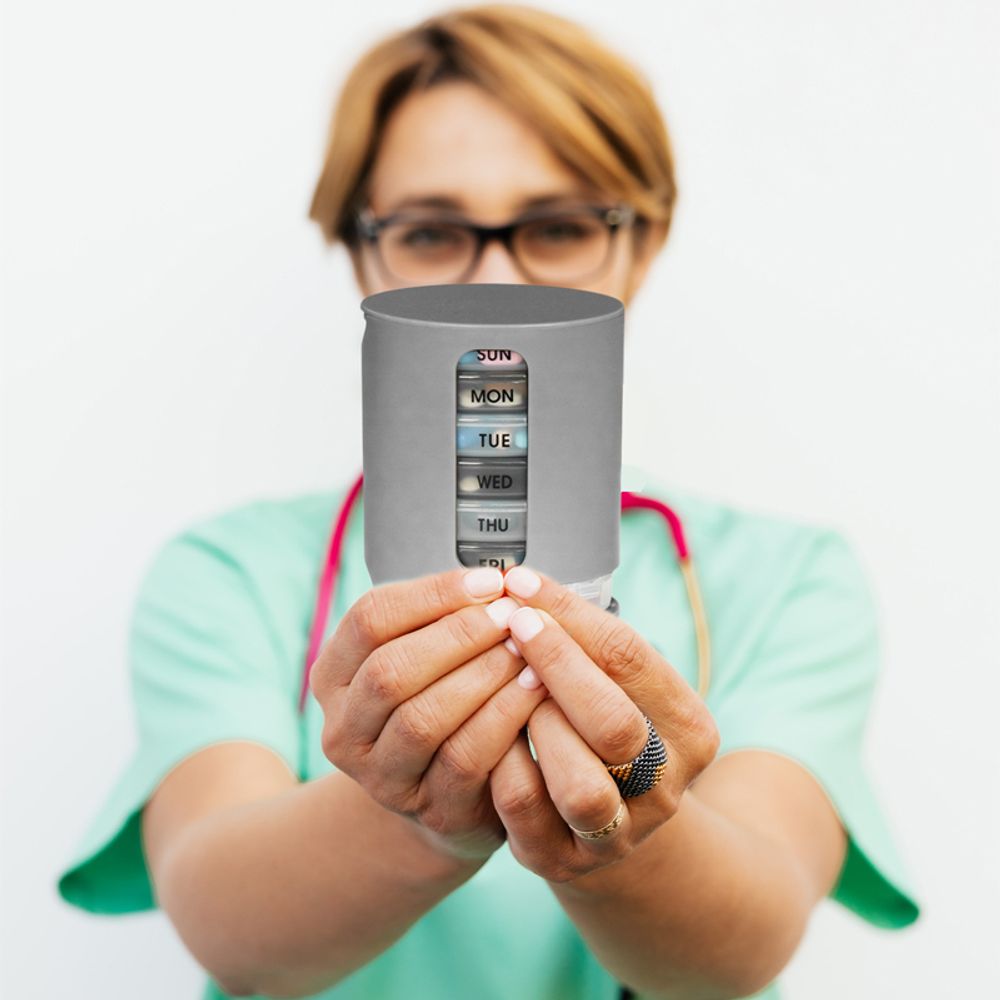 Tablettenbox 7 Tage Pillendose Medikamentendispenser Wochendispenser Tablettendispenser 4 Fächer Pillenbox Medikamenten Dosierer Medikamentenbox Grau Retoo