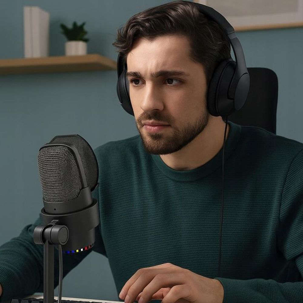 Mikrofon pojemnościowy - Mikrofon do komputera - Studio - ze statywem - Gaming - USB-C USB 3.0