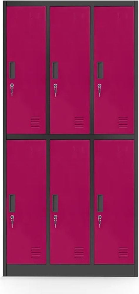 Schließfachschrank 3B2A Wertfachschrank Metallspind Umkleideschrank 6 Fächer Stahlblech Pulverbeschichtet 185 cm x 90 cm x 45 cm (H x B x T), Farbe: Anthrazit-Rosa