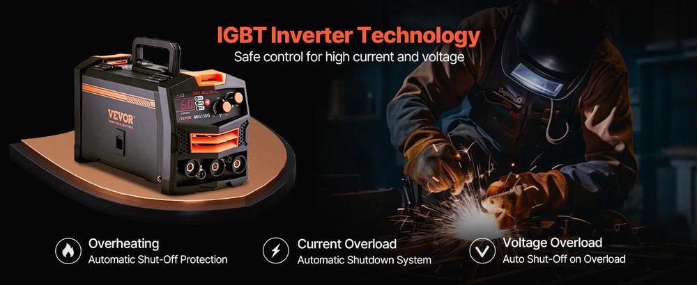 VEVOR MIG-Schweißgerät, 130Amp synergisches MIG-Schweißgerät, gasloser Fülldraht-Schweißmaschine, tragbares MIG-Schweißgerät mit IGBT-Invertertechnologie und digitalem Display, 2-in-1, 130 A-a