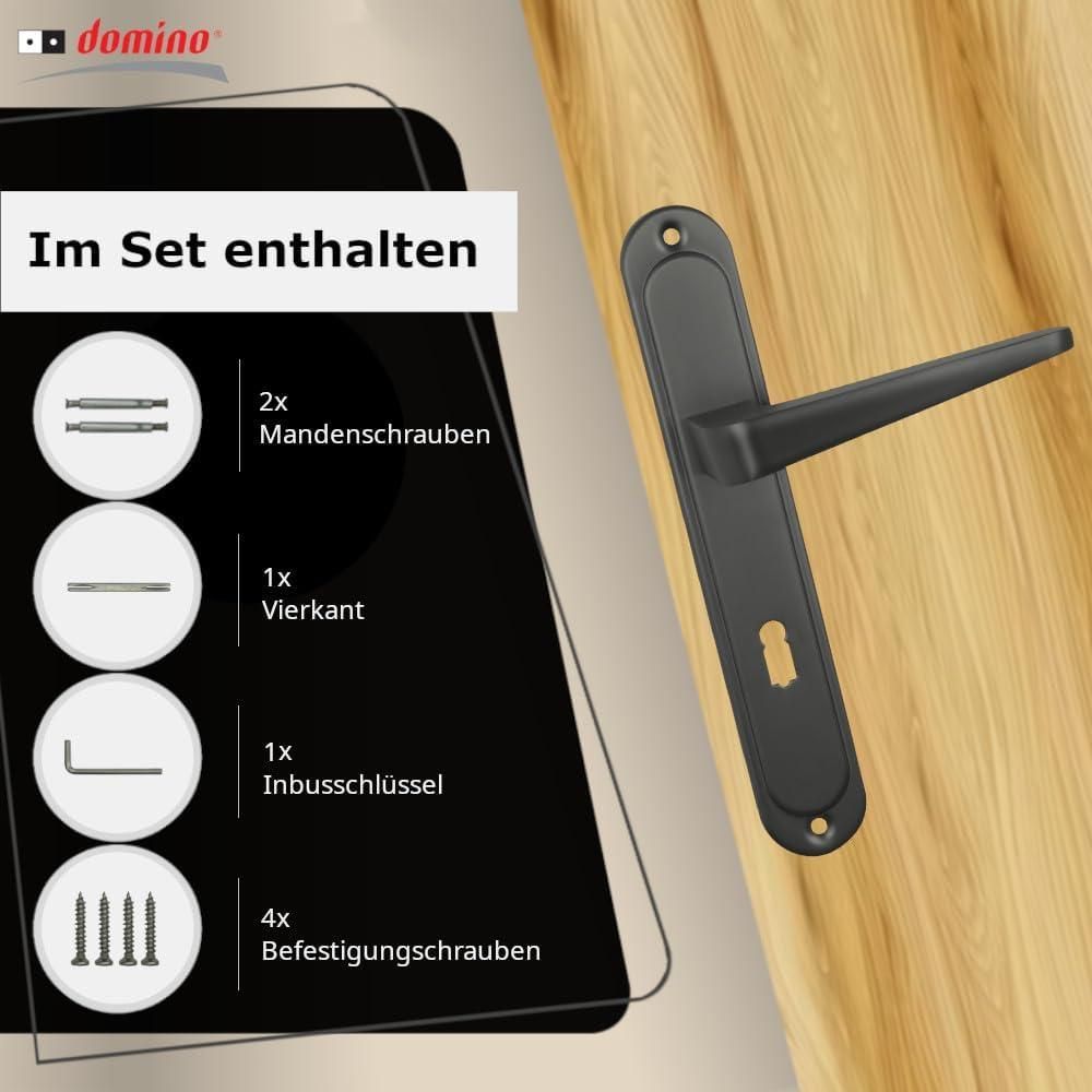 Domino Türgriff 72 Drückergarnitur BB-Buntbart Set | Langschildgarnitur | Türklinke für Zimmertür, Bürotür, Kellertür & Innentür | L-Form | Türbeschläge aus Aluminiuml | Titan | VITA M8