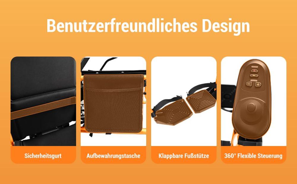 Elektrorollstuhl faltbar, leichter Faltrollstuhl mit Joystick, Armlehnen, Fußstützen, Sicherheitsgurt, für Erwachsene, Zuhause und Pflege