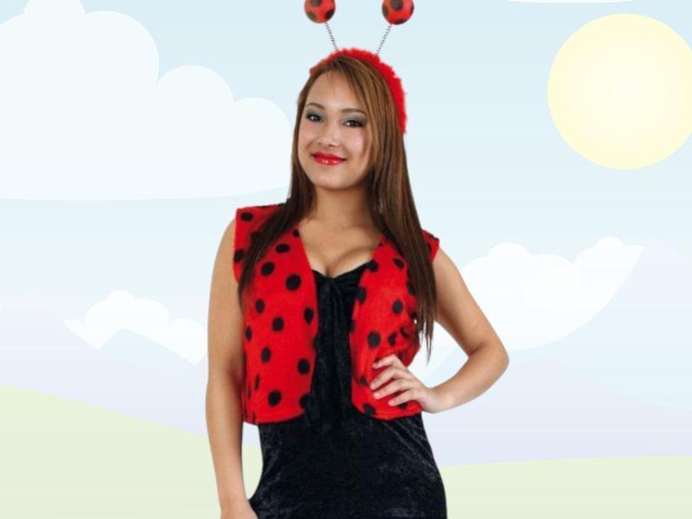 Damenkostüm-​Set Marienkäfer, 2-TLG Plüsch - Weste und Haarreif mit Fühler, rot, schwarz | M, XL | Tierkostüm, Karneval, Fasching, Mottoparty (XL)