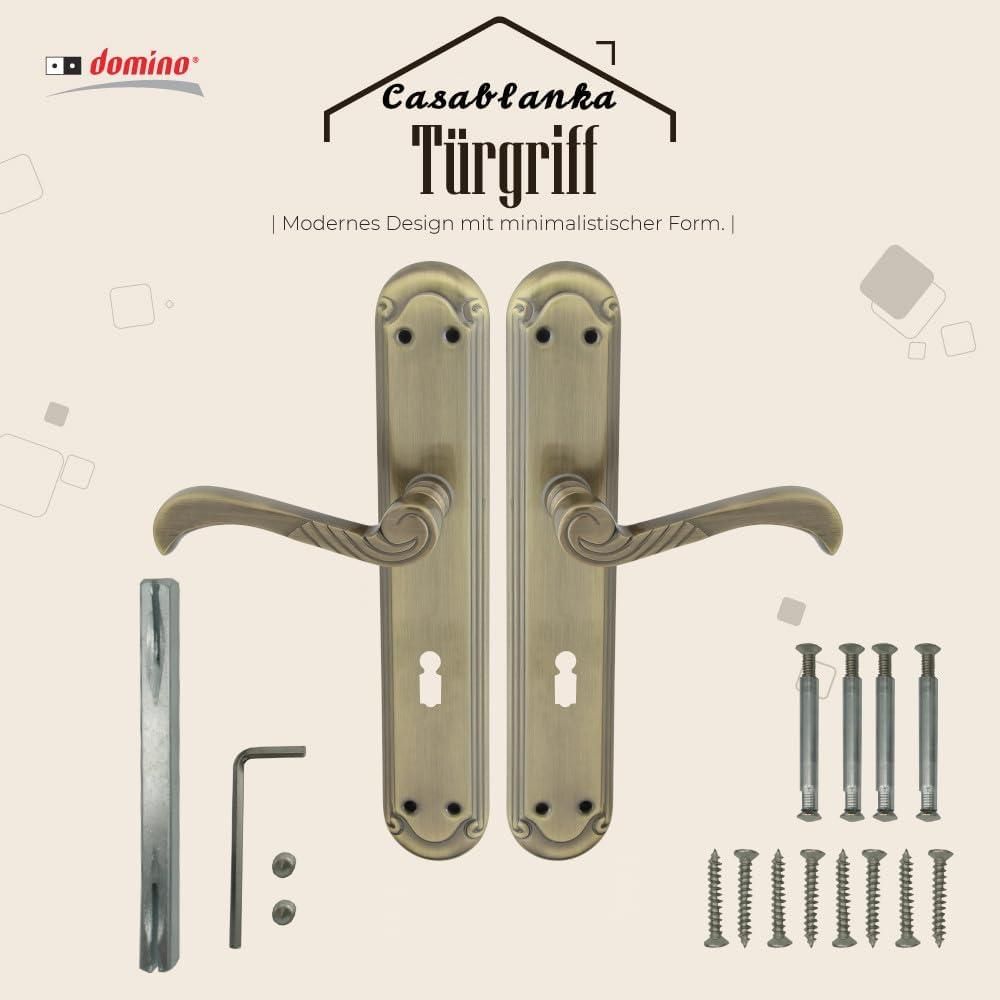 DOMINO Türgriff 72 Drückergarnitur BB-Buntbart | Langschildgarnitur | für Zimmertür, Bürotür, Kellertür & Innentür |Aluminium | Bronze | CASABLANKA M3