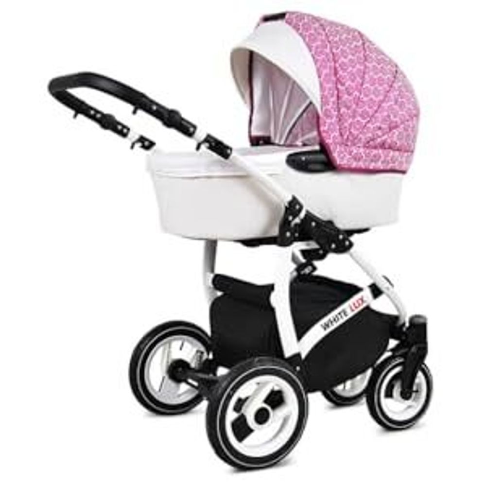 BabyLux® White Lux | 2in1 Kinderwagen Set | Sweet Pink | Kombikinderwagen | Kinderwagenset | Bug