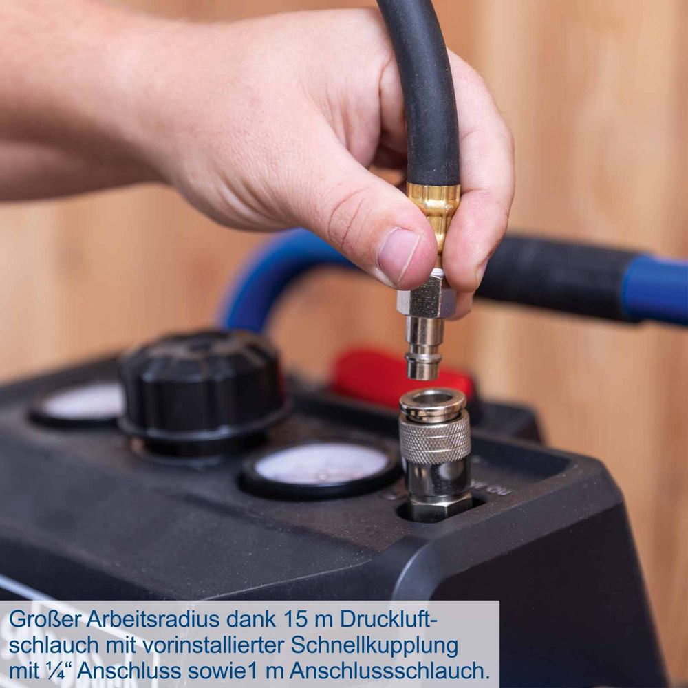 Das Bild zeigt einen Anschluss des Druckluft-Schlauchaufrollers.