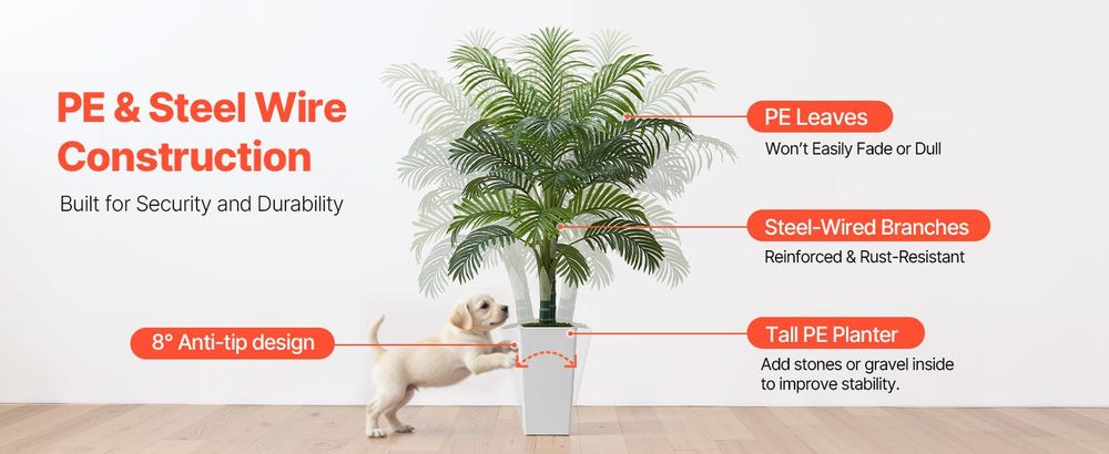 VEVOR Künstliche Palme, 1,2 m hohe Kunstpflanze, sicheres PE-Material & Anti-Kipp-Schutz, pflegeleichte Pflanze, lebensechter grüner Kunstbaum für Wohn- und Büroschmuck, Innen- und Außenbereich, Dicker Stab Areca-Palme-1,52 m-1 Stk