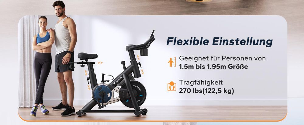 Heimtrainer Fahrrad mit magnetischem Widerstand – leiser Ergometer mit LCD, App, Tablet-Halter, Hantelrack, verstellbarem Sitz, bis 136 kg