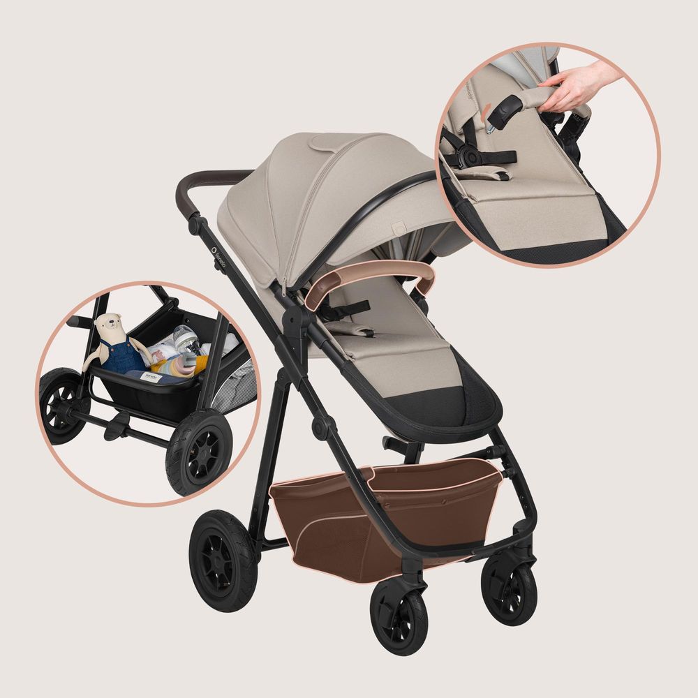 Lionelo Bianka 3in1 Kinderwagen, Autotransporter, Autositz, klappbar, Travel System Rückenlehne verstellbar 360o Räder Polsterung, Verdeck XXL-Beige