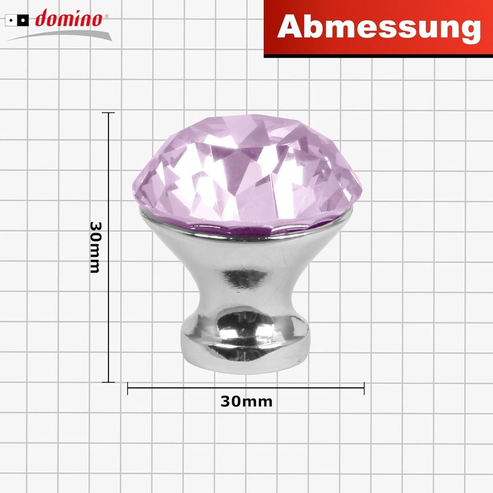 Domino Elegante Crystal A Möbelknopf 30mm in Chrom & Rosa |Kristallknöpfe,  Robustes Glas-Design |Möbelknöpfe | Glamouröser Stil | Perfekt für Schränke und Kommoden