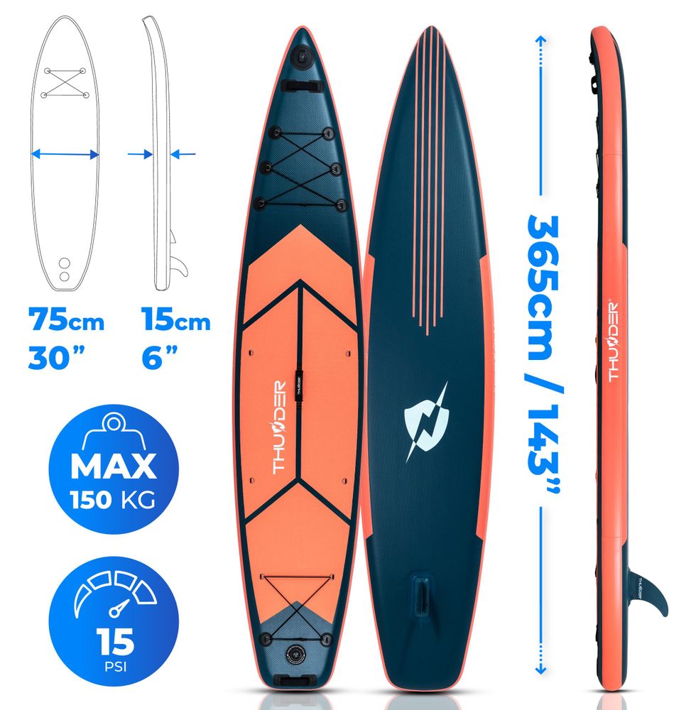 THUNDER® | MISTY 365 | SUP Board Set | 365 cm | aufblasbar | Kajakfunktion | Komplettset mit Zubehör | Traglast 150 kg