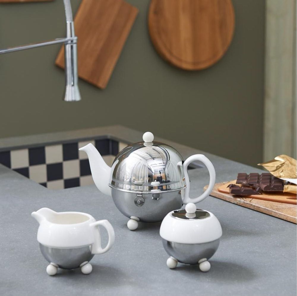 Bredemeijer Keramik-Teekanne mit Edelstahlmantel Cosy® 0,9L crèmeweiβ