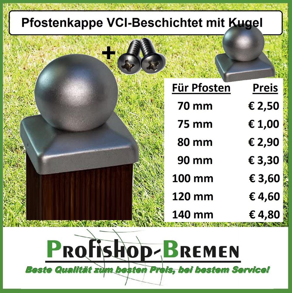 Pfostenkappe VCI beschichtet mit Kugel für Pfosten 10x10 cm - inkl. 2x Edelstahl-Schrauben